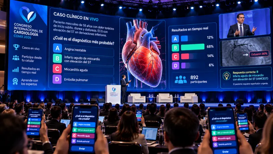 Caso clínico en vivo en pantalla LED con votación del público desde sus teléfonos
