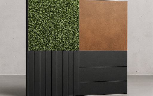 Panel Morphix con acabado de follaje verde combinado con listón negro