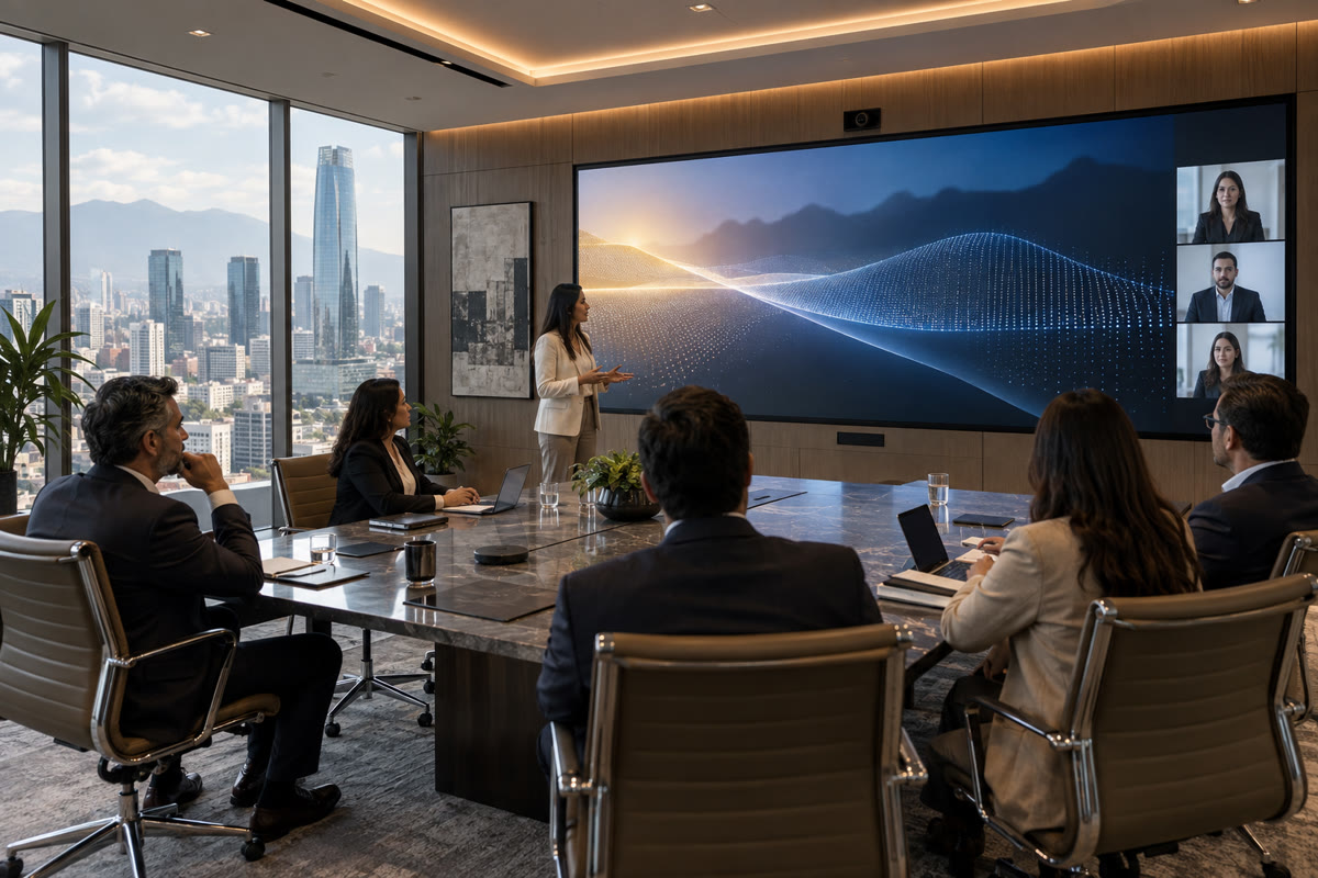 Permanent fine-pitch LED wall built into a corporate boardroom
